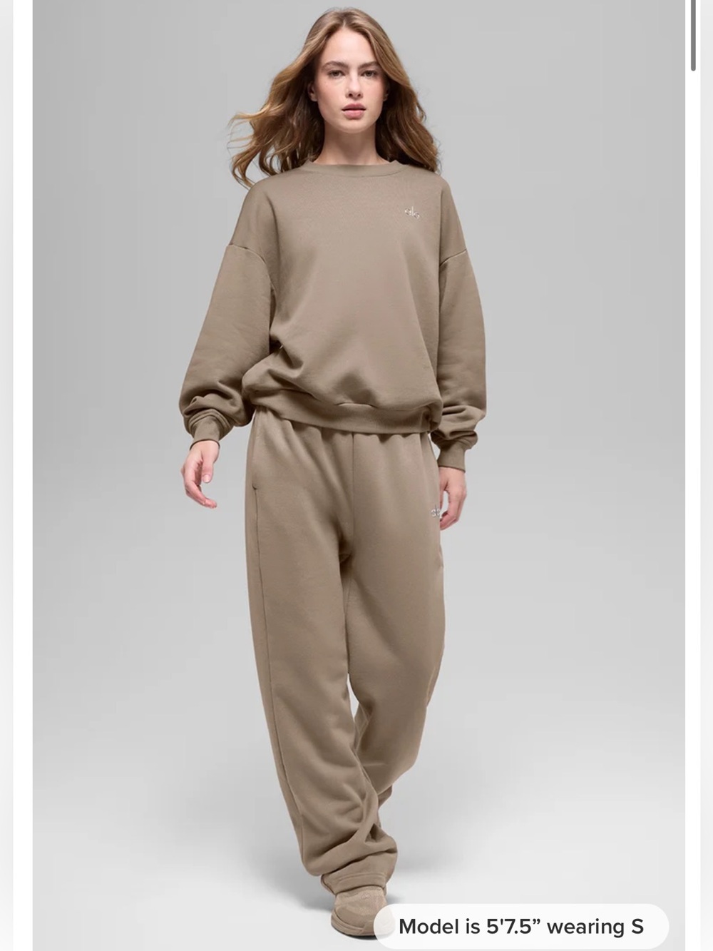 ALO Accolade Sweat Set in Gravel XS/S Matching Crewneck Sweatpants